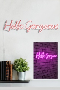 LED-es világító fali dekoráció, Hello Gorgeous, rózsaszín, 74x17x2 cm - Img 3