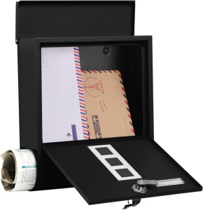 Postaláda, újságtartó rekesszel, Songmics, fekete, 24 x 30 cm - Img 3