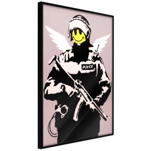 Poszter fekete kerettel, ""Banksy: Flying Copper"", 30x45 cm