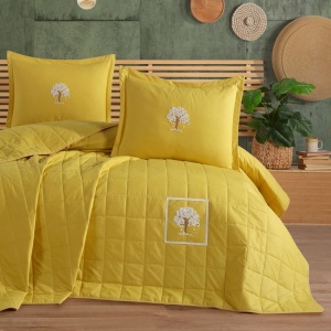 Set cuvertura matlasata Verra cu broderie 3 piese Galben (Bumbac 100%)