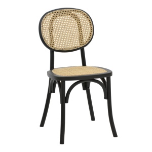 Szék, Zoel, fekete bükkfa és natúr rattan, 45x52x82 cm