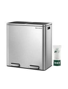 Szelektív hulladékgyűjtő 2 rekesszel, Songmics, LTB60NL, 2 x 30 L