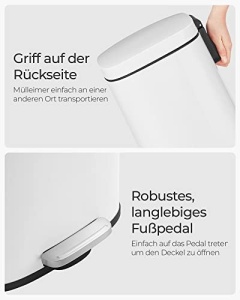 Szemetes, Songmics, fehér-fekete, 35x23.8x63 cm - Img 7