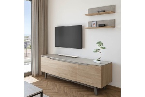TV komód szett, Kasia, tölgy-világosszürke, 180x35x48.5 cm