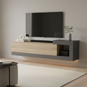 TV-szekrény, Flato, fali, antracit, 150x29.5x38.5 cm