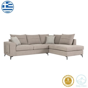 Balos sarokkanapé, Montana, textil, szürkésbézs, világosszürke párnákkal, 275x215x93 cm