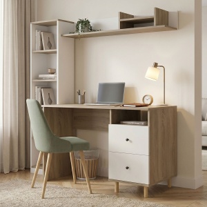 Birou cu biblioteca, Kontor, Pako, Alb 160x50x158.2 cm