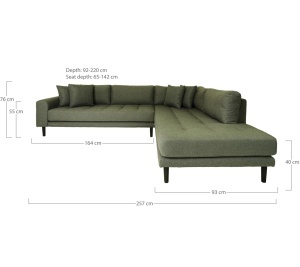 Coltar cu brat deschis open end Lido, Verde masliniu, 92x220x257x76 cm