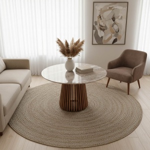 Dohányzóasztal, Mable, boho, natúr, 120x120x76 cm