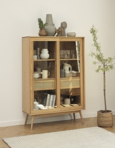Dulap cu vitrina BARRALI, Natural, 40x160x110 cm - Img 3