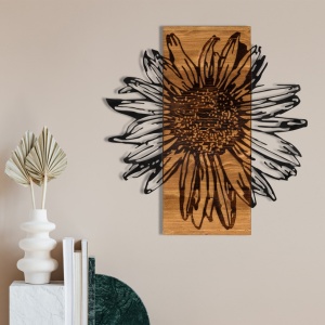 Fa és fém kép Daisy, fekete, 56x58 cm