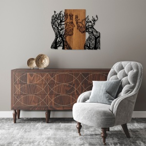 Fa és fém kép Tree, dió, 58x70 cm