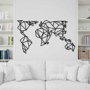 Fém fali kép World, fekete, 140x80 cm