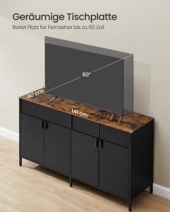 Fém TV komód, Songmics Bravon, fekete, 141x40x76 cm - Img 5