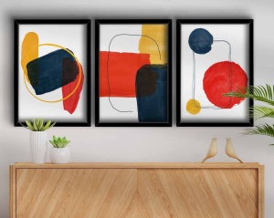 Festmény, 3 darabos, Venetia Floare, piros, 38x53 cm