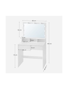 Fésülködőasztal 9 égővel, Vasagle RDT120T10, fehér, 40 x 80 x 140 cm - Img 6