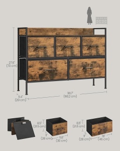 Fiókos szekrény, Songmics, barna, 98.2x29x70 cm - Img 3
