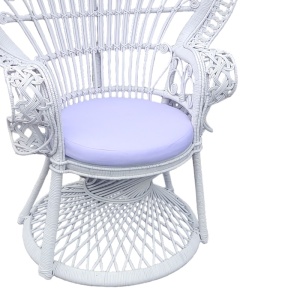 Fotel, Dorothy, fehér rattan, fehér párnával, 115x57x150 cm - Img 3