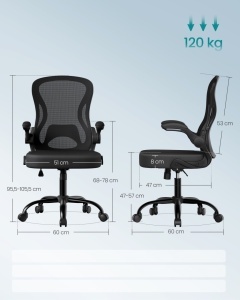 Irodai szék, Songmics, fekete, 61.5x58.5x104.5 cm - Img 3