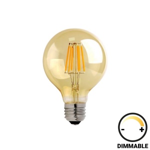 LED izzó, G95, dimmelhető, 4W, E27, 200-220V, borostyán, 8x8x12 cm