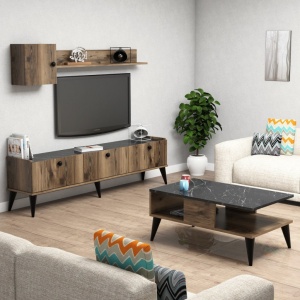 Nappali TV szekrény és dohányzóasztal szett, Living Lidya1, dió-márvány