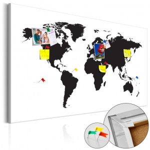 Parafa kép World Map: Black & White Elegance [Cork Map], 120x80 cm