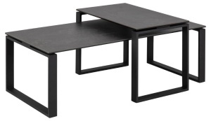 Set 2 piese Masute de cafea stivuibile Katrine, Negru, 45x115x69 cm - Img 3