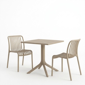 Set 3 buc. mobilier dining Zoi Groovy, Cappuccino, 80x80x74 cm - Img 2
