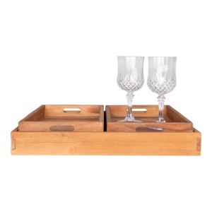 Set 3 piese Tavi decorative Faro, Teak, 39x29x5 cm - Img 4
