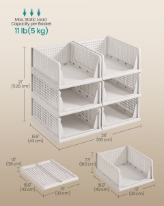 Set 6 cutii de depozitare stivuibile dulap haine Songmics, Dennys, Alb, 33x43x18.5cm - Img 6