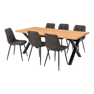Set 7 piese Masa dining si scaune Toulon, Gri, 200x95x86 cm - Img 2