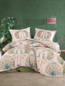 Set Lenjerie si Cuvertura Pavone Verde (Bumbac 100%)