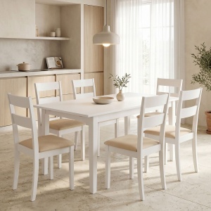 Set masa si scaune dining extensibil, 7 buc, Dallan Mabor, Pako, Natural 150x80x73.8 cm
