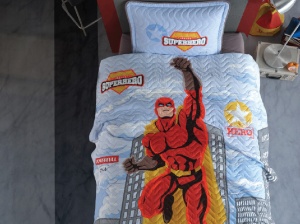 Steppelt egyszemélyes ágytakaró, Superhero, szürke, 100% pamut, 180x240 cm