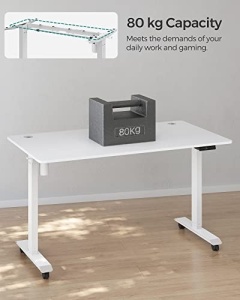 Állítható íróasztal váz, Songmics, fehér-fehér, 86-130x60x71.5-117 cm - Img 4