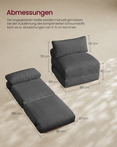 Canapea extensibila Camila, Gri ardezie, 89x195x40 cm - Img 5