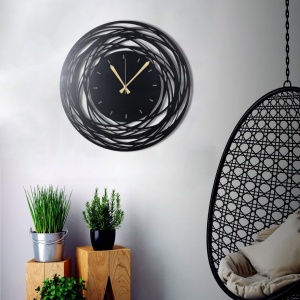 Dekoratív fém falióra, Watch-042, fekete, 50x50x0 cm