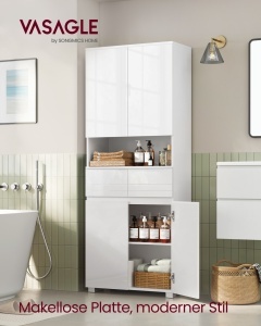 Dulap baie cu 2 sertare si rafturi ajustabile, Kain, Alb, 30x60x170 cm