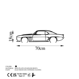 Fém fali kép Chevrolet, fekete, 70x18 cm - Img 5