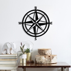 Fém fali kép Compass, fekete, 55x55 cm