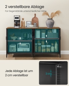 Fém TV komód, Songmics Bravon, fekete, 141x40x76 cm - Img 2