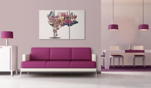 Festmény Butterflies, flowers and carnival, 90x60 cm - Img 2