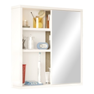 Fürdőszoba szekrény tükörrel, Bagno Pako World, fehér, 60x14x63 cm