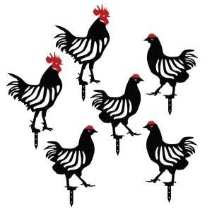 Kerti dekoratív fém kiegészítők szettje, Chicken, fekete, 24x33 cm - Img 2