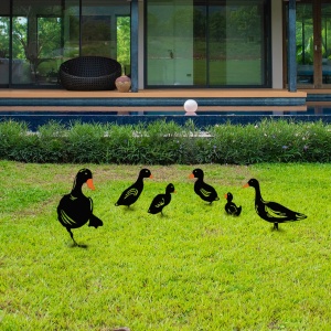 Kerti dekoratív fém kiegészítők szettje, Ducks, fekete, 20x15 cm