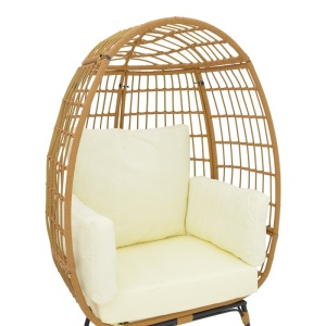 Kerti fotel, Frox, fonott rattan, natúr és fekete fém lábak, bézs párna, 96x76x145 cm - Img 5