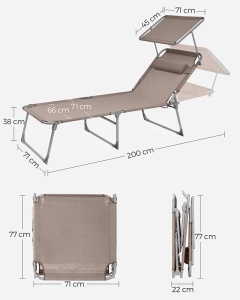 Kerti napozóágy, Songmics, GCB022K01, krém, 71x200x38 cm, 150 kg - Img 8