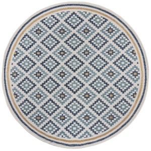 Kültéri szőnyeg kerek, rácsos, Zia Trellis, Flair Rugs, kék, 160x160 cm - Img 5