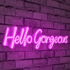 LED-es világító fali dekoráció, Hello Gorgeous, rózsaszín, 74x17x2 cm