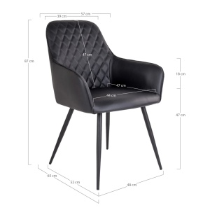 Scaun dining Harbo, Negru, 65x57x87 cm, Piele ecologica - Img 3